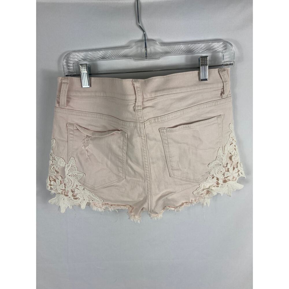 Express Lace Trim Tan Denim Shorts Size 6 - Picture 4 of 4